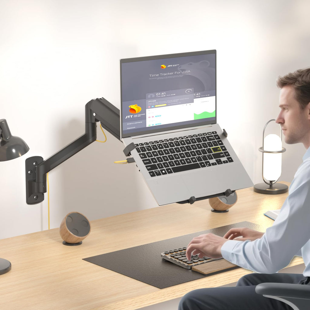 WALI Laptop Wall Mount, Full Motion Adjustable Laptop Arm Fits 10 to 17inch Notebook, Monitor Wall Mount for 17 to 32inch Computer Screen, Holds up to 15.4-22lbs(GSWM001LP), Black