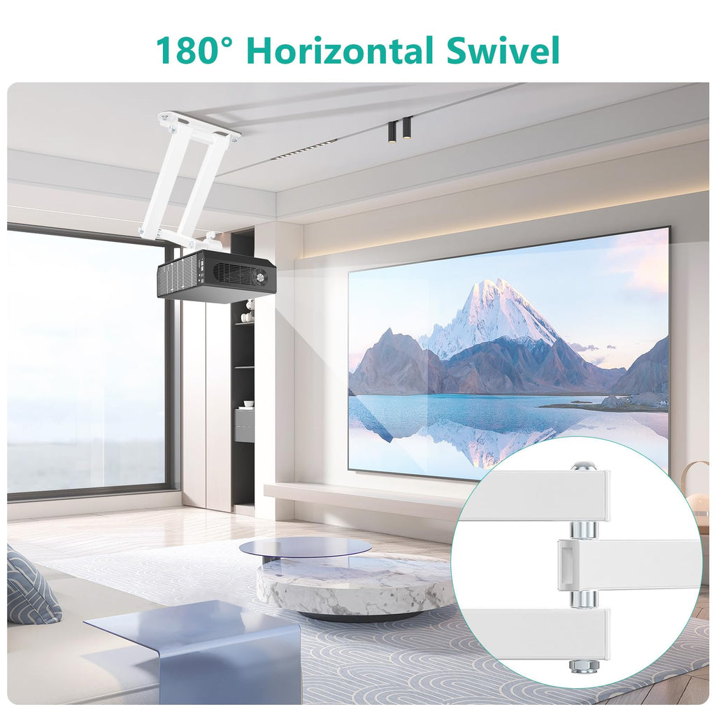 WALI Foldable Projector Wall Mount Universal Adjustable Wall Projector Mount Aluminum Alloy Projectors Stand,1/4" M4 M6 Screw Size,(1330LM-PMW), White