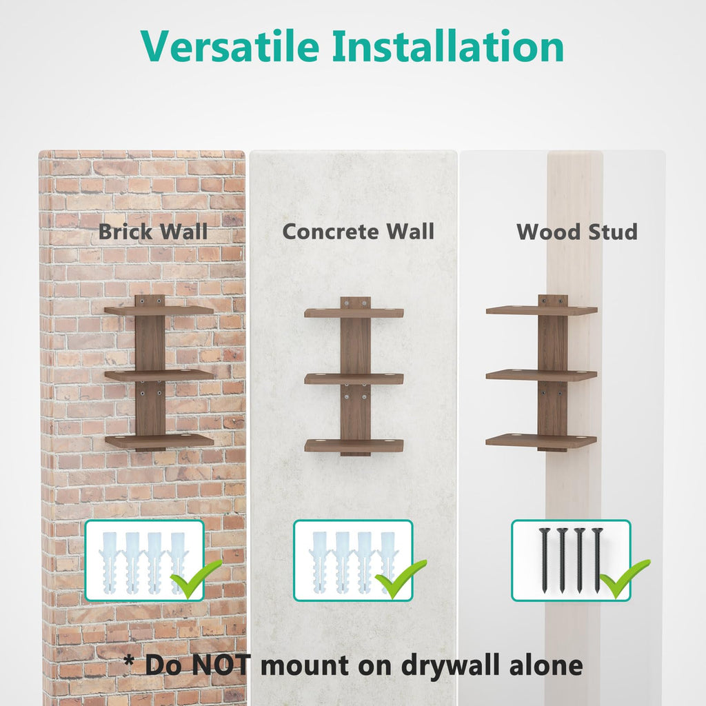 WALI Floating TV Shelves for Wall, Projector Shelf Holds Up to 22lbs, Wooden Wall Mounted Shelves for DVD Players, Cable Boxes,Game Consoles, Living Room Decor Accessories (CS303N), 3 Shelf, Wood