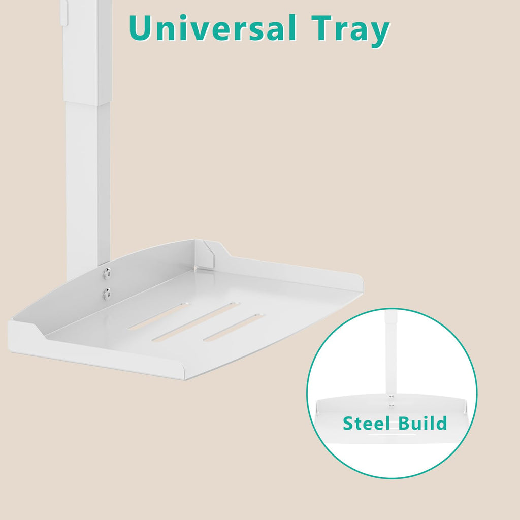 WALI Projector Ceiling Mount Tray，Projector Wall Mount Holds up to 22lbs，Height Adjustable Universal Projection Mount Tray 13.7'' x 8.6'', No Hole Installation, Hidden Cable Routing, White (PM-005-W)