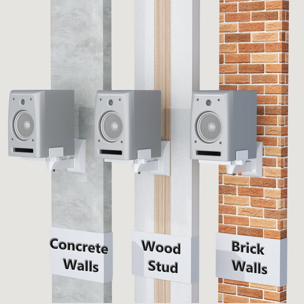 WALI Speaker Wall Mounts, Dual Side Clamping Bookshelf Mounting Bracket for Large Surrounding Sound Speakers, Hold up to 55 lbs. (SWM201-W), 1 Pair, White