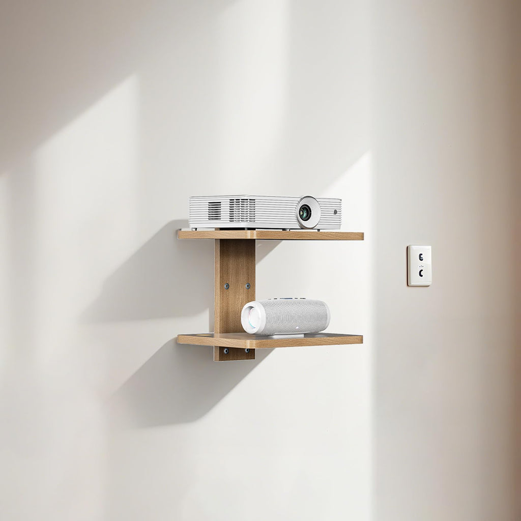 WALI Floating TV Shelf, Projector Shelf Holds Up to 22lbs, Wooden Projector Wall Mounted Shelves for DVD Players, Cable Boxes, Game Consoles, Living Room Decor Accessories (CS202N), 2 Shelves, Wood
