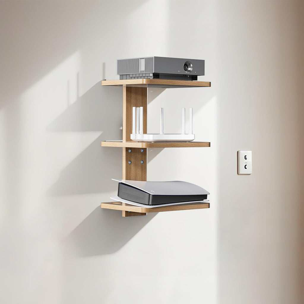 WALI Floating TV Shelves for Wall, Projector Shelf Holds Up to 22lbs, Wooden Wall Mounted Shelves for DVD Players, Cable Boxes,Game Consoles, Living Room Decor Accessories (CS303N), 3 Shelf, Wood