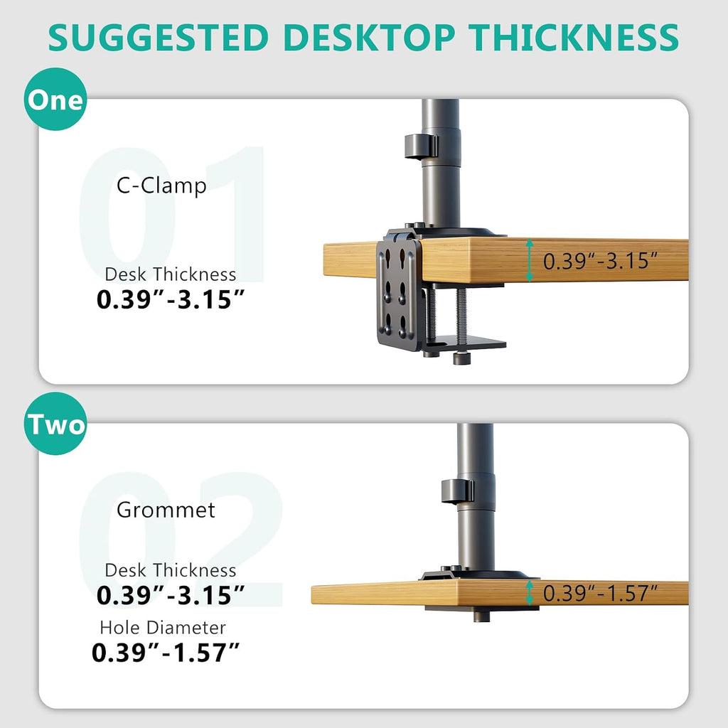 WALI Stacked 4 Monitor Mount for Max 49" UItrawides and Three 27" Monitors | Tall Quad Monitor Stand up to 44lbs, Full Motion with Tilt, Swivel, C-Clamp & Grommet Base, VESA 75/100mm (GSDM004S-P), Black