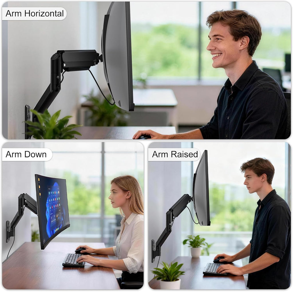 WALI Single Monitor Wall Mount for 17-34 inch Computer Screens，up to 22 lbs | Wall Mount Monitor Arm, Full Motion with Height Adjustment, Tilt, Swivel, Rotation, VESA 75/100mm (GSWM001), Black