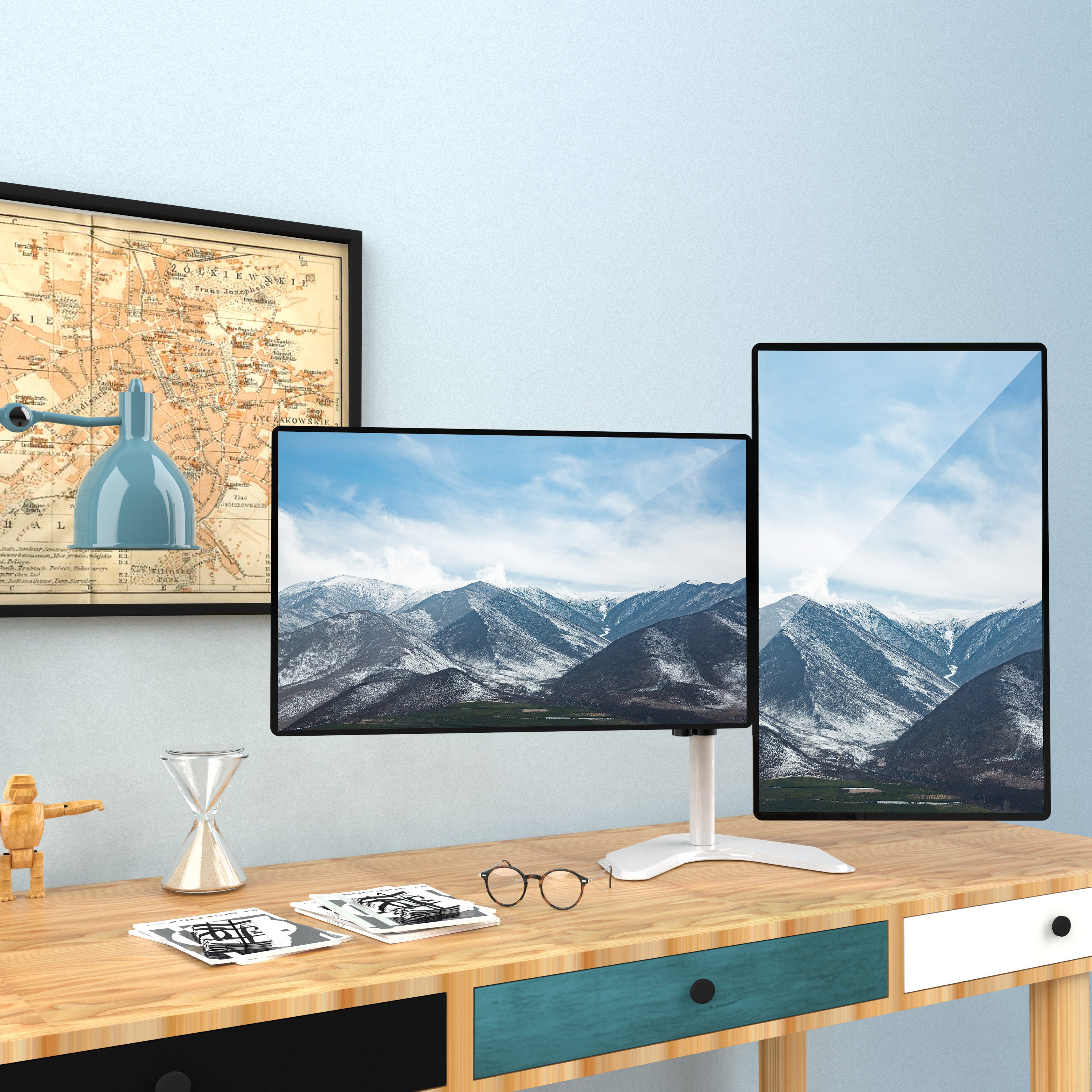 Desk Lockable Monitor Free Standing Dual LCD Monitor Fully Adjustable Desk Mount MF002-W ...
