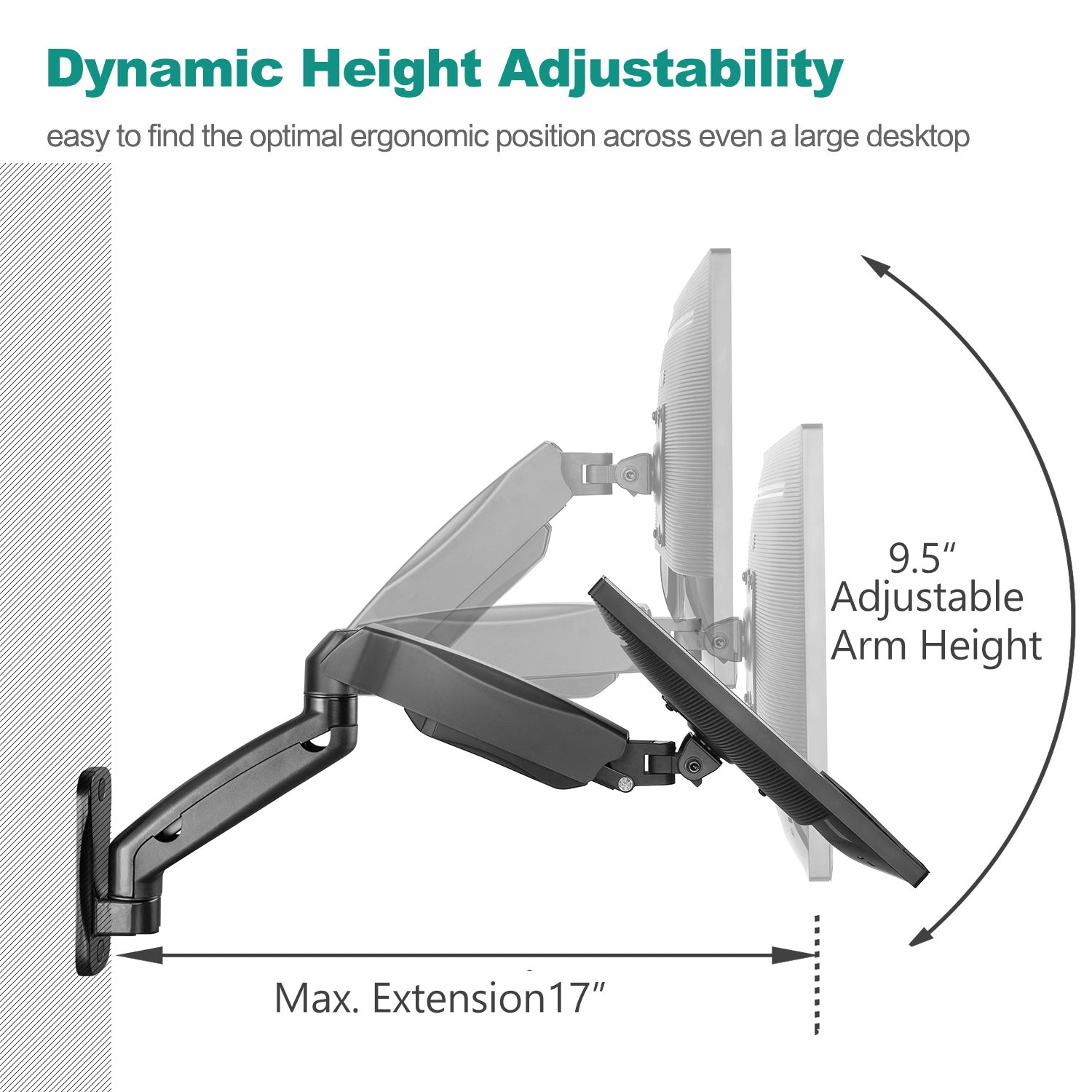 Heavy Duty Wall Mounted Monitor Arm
