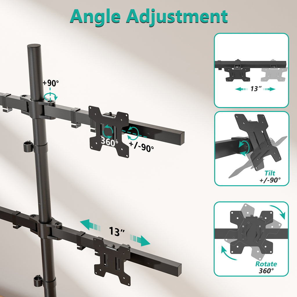 WALI Quad Monitor Stand, fits 4 Computer Screens up to 27 Inch, Holds up to 22lbs per Screen (GMF004)