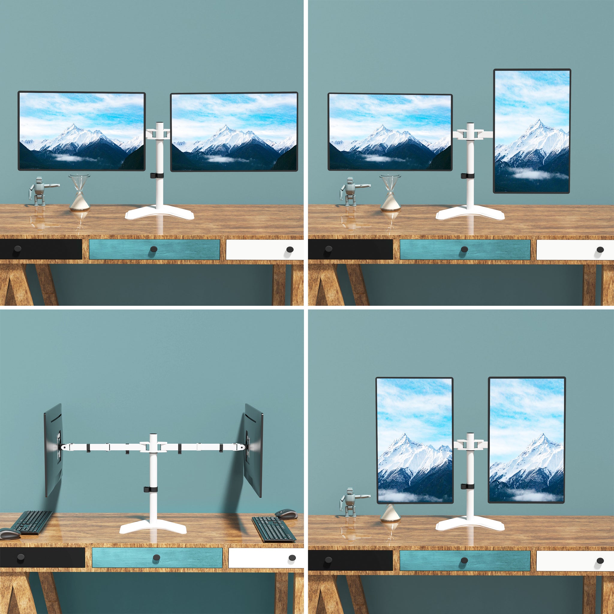 Free Standing Dual LCD Monitor Fully Adjustable Desk Mount MF002-W ...