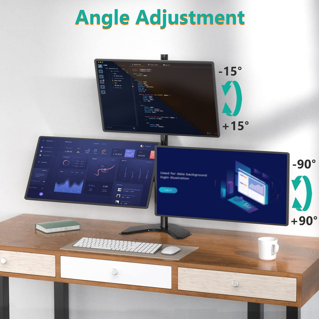 Triple Monitor Stand, Free Standing Three Monitor Desk Mount, MF003S