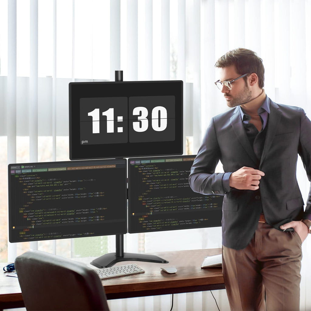 Triple Monitor Stand, Free Standing Three Monitor Desk Mount, MF003S