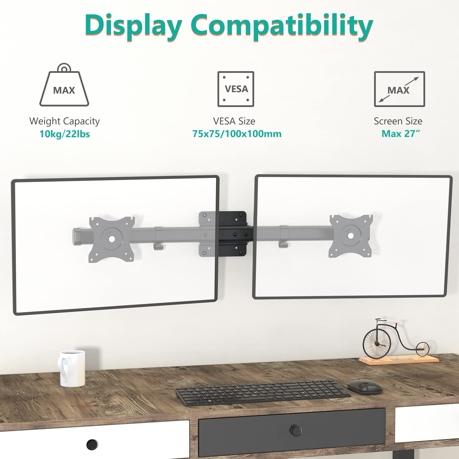 Dual Monitor Wall Mount, Single to Double Bracket Adapter 012ARM WALI  ELECTRIC