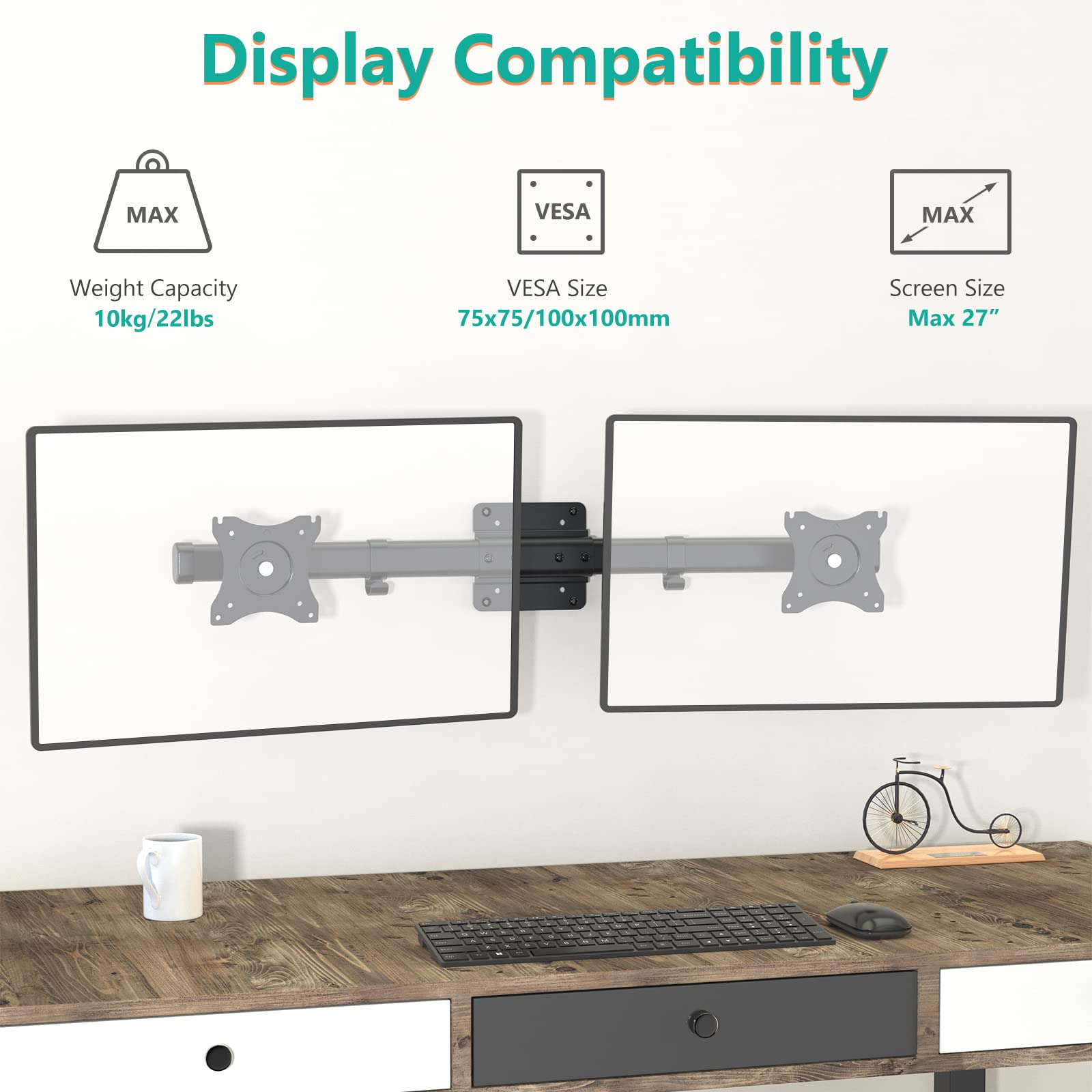 Computer Screen Double Bracket Dual Monitor Wall Mount Bracket Dual Screen Gas Strut Monitor Stand