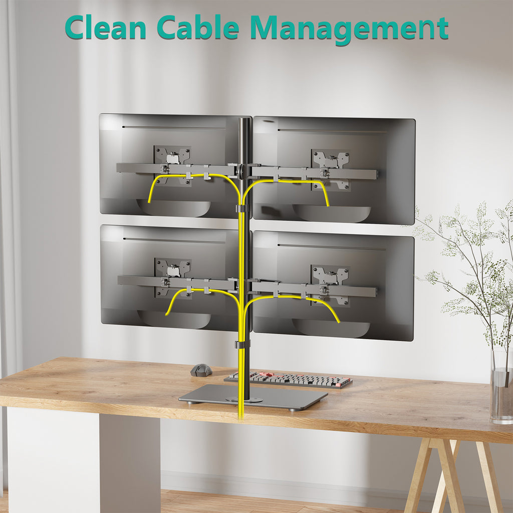 WALI Quad Monitor Stand, fits 4 Computer Screens up to 27 Inch, Holds up to 22lbs per Screen (GMF004)