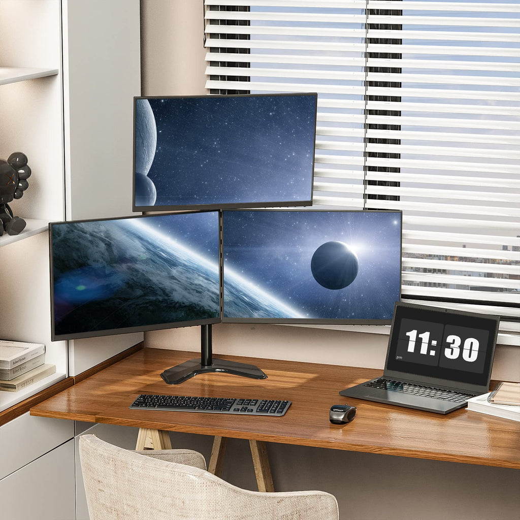 Triple Monitor Stand, Free Standing Three Monitor Desk Mount, MF003S