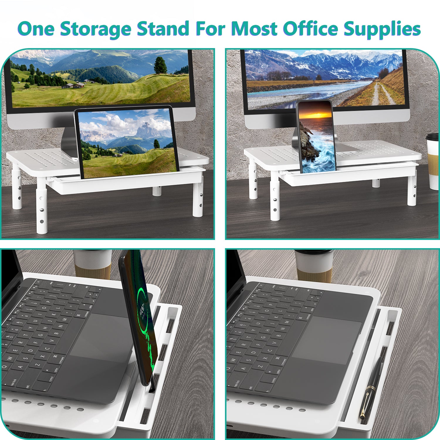 Monitor Stand Riser with Drawer, White Computer Desktop Stand Riser wi ...