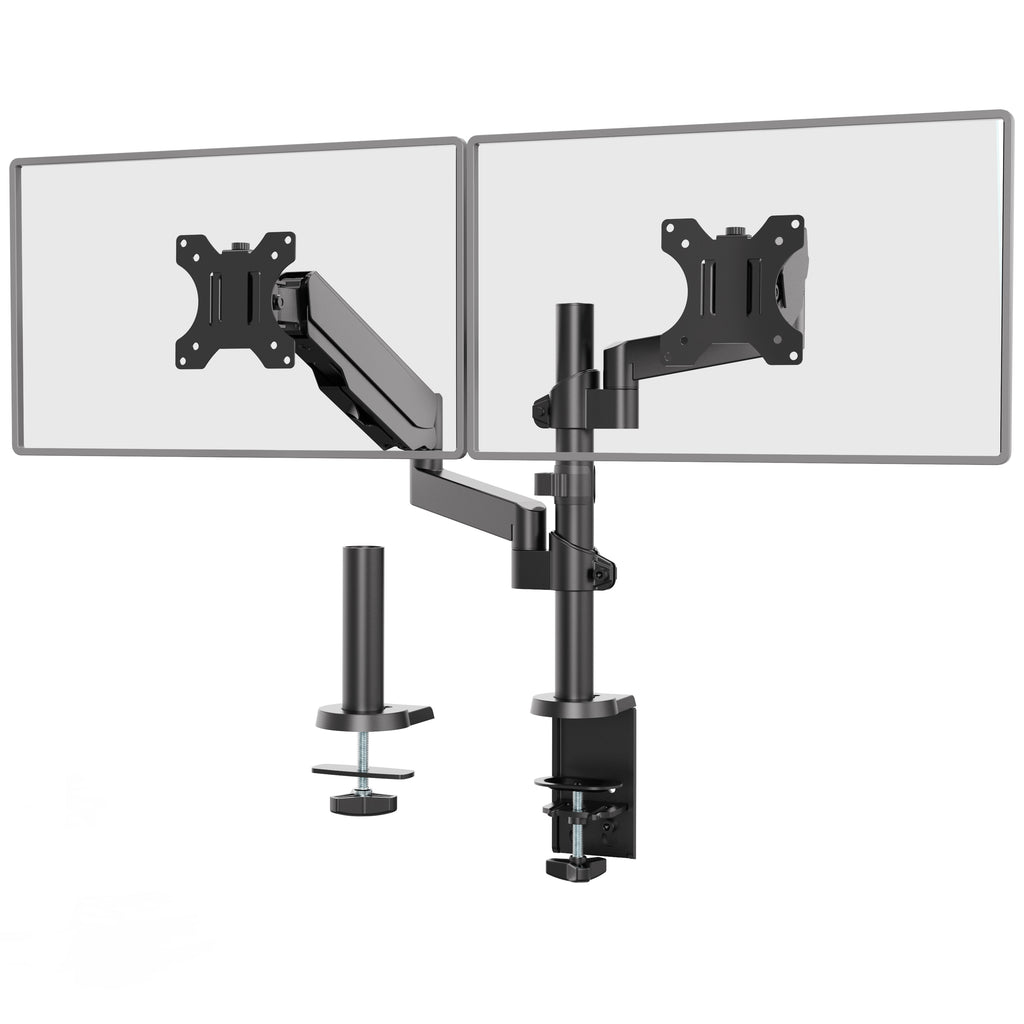 WALI Dual LCD Monitor Fully Adjustable Desk Mount Stand Fits 2 Screens up  to 27 inch, 22 lbs. Weight Capacity per Arm (M002), Black Dual Arm