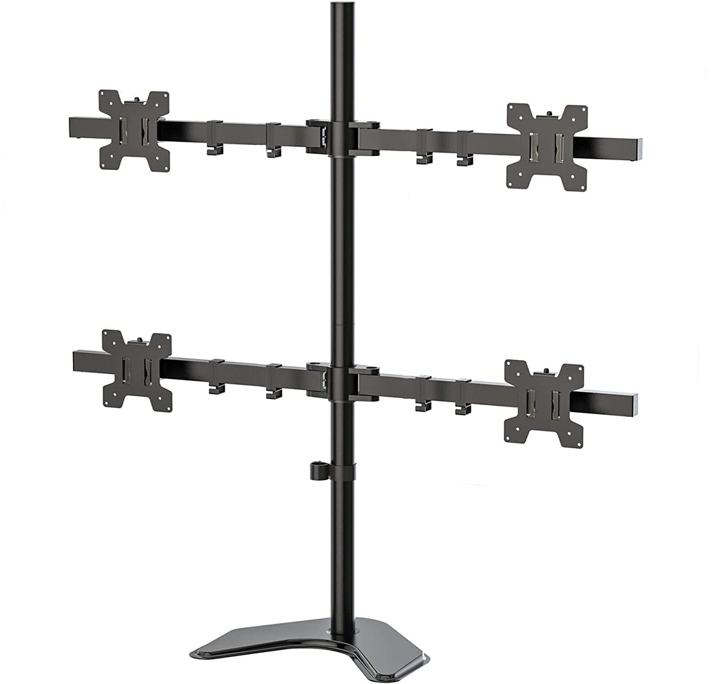 WALI Adjustable 4 Monitor Mount for Max 27 inch Screens, 17.6lbs per Arm Freestanding Quad Monitor Stand, Stacked 4 Desk Arm with Tilt, Swivel, Rotation, VESA 75x75/100x100mm (MF004), Black