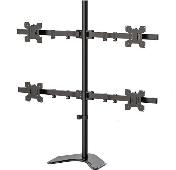 WALI Adjustable 4 Monitor Mount for Max 27 inch Screens, 17.6lbs per Arm Freestanding Quad Monitor Stand, Stacked 4 Desk Arm with Tilt, Swivel, Rotation, VESA 75x75/100x100mm (MF004), Black